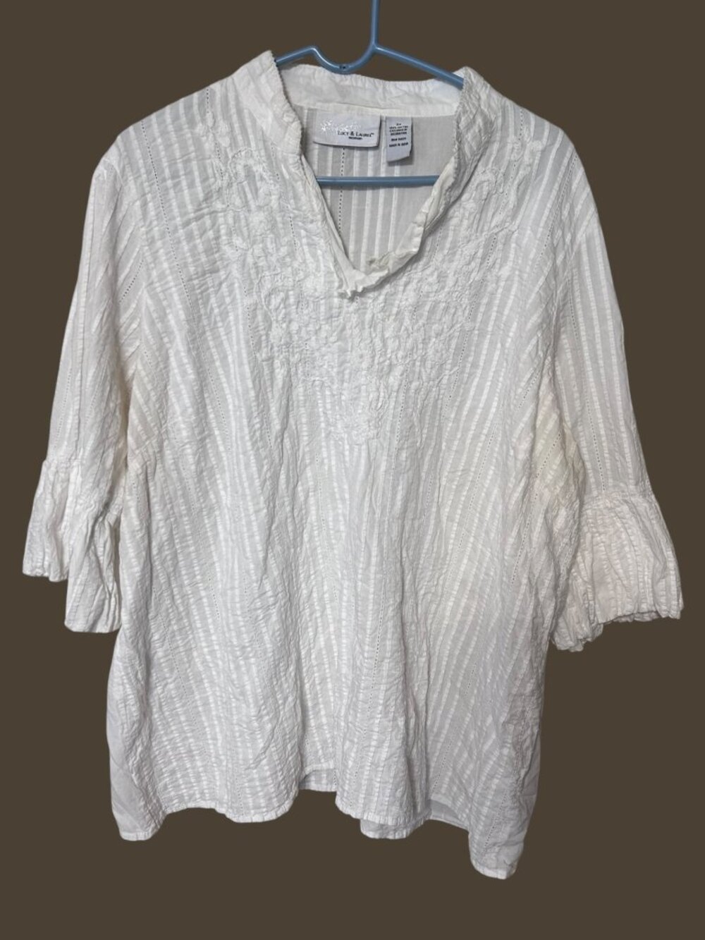 Lucy & Laurel Woman Plus 3X White Embroidered Boho Peasant Tunic Top 100% Cotton